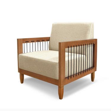 Imagem de Poltrona Decorativa Daia para Sala de Estar Linho Confortável Dourado Loja Sheep