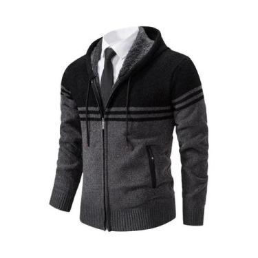 Imagem de Cardigã Masculino De Inverno Em Fleece Grosso, Quente E Casual, Com Go