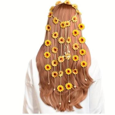Imagem de Tiara Boêmia Dos Anos 70 Com Flores Hippie, Acessório De Cabelo De Ver