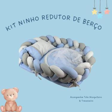 Imagem de Ninho Trança com Mosquiteiro Travesseiro 100% Algodão Azul Bebê - mary