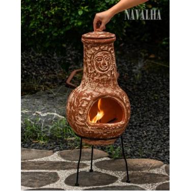 Imagem de Lareira Maya Portátil de Jardim a Lenha em Cerâmica Rústica para Área 