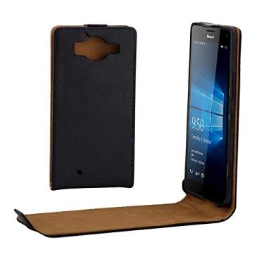 Imagem de Capa ultra fina com forro cáqui vertical, fecho magnético, capa de couro PU para Microsoft Lumia 950 (preto) capa traseira de telefone (cor: preta)