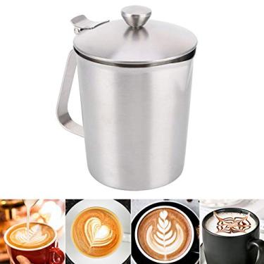 Imagem de Jarra para espumar leite, copo de café latte de aço inoxidável 304, copo de medição espesso, jarra de espuma de leite com tampa de escama, recipiente de espuma de café copo de leite (500ml))