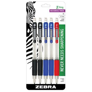 Imagem de Lapiseira Zebra Z-Grip, 0,7 mm, grafite HB #2, cores sortidas, 5 unidades