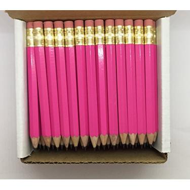 Imagem de Meia lápis com borracha – golfe, sala de aula, estanho, curto, mini – hexagonal, afiado, não tóxico, 2 lápis, cor – rosa escuro, (caixa com 48) lápis de bolso para golfe da Express Pencils