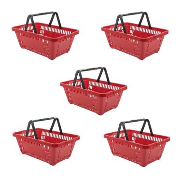 Imagem de Cesto de Compras D100 Dellaplast 16l 45x29x19 Vermelho Kit 5