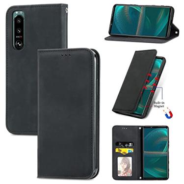Imagem de YUNCHAO Caixa de telefone Para Sony Xperia 5 III Pele Retro Sinta Negócios Magnetic Horizontal Flip Capas De Couro Com Holder & Cartão Slots & Carteira & Posto Frame capa para celular
