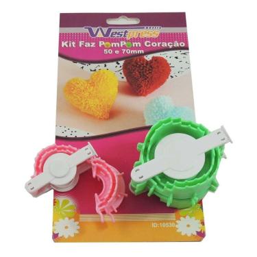 Imagem de Kit Faz Pompom Coração 4 Peças 2 Tamanhos - 50 Mm E 70 Mm