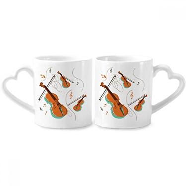 Imagem de Conjunto de canecas de porcelana para casais, com estampa de instrumentos musicais de violino, coração de cerâmica