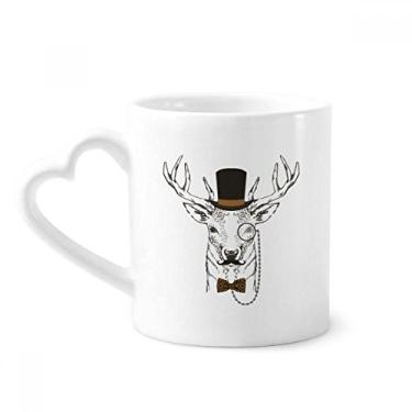 Imagem de Chapéu de cervo de barba suave estilo britânico gravata borboleta animal caneca café cerâmica copo de coração de vidro
