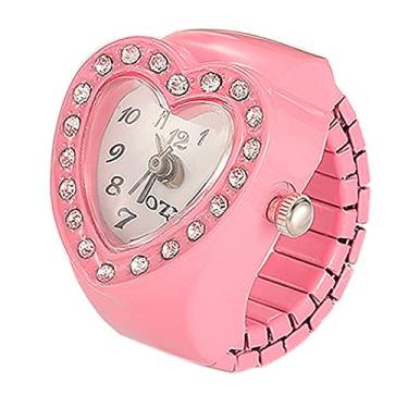 Imagem de Relógio de anel para mulheres e homens, relógio analógico de quartzo, algarismos arábicos, mostrador elástico, bonito relógio de coração para aniversário de Natal, rosa