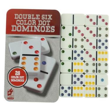 Jogo De Dominó Colorido 28 Peças 6 Cores Lata Double Six com o Melhor Preço  é no Zoom