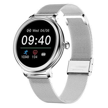 Imagem de NY33 relógio intente pa mulheres 1.09 '' tela de toque completo corpo magro IP68 à prova d'água gerenciamento de saúde fena fitness monitor de saúde mensagem/lembrete sedentário compatível