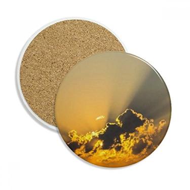 Imagem de Sky Sunshine Caneca porta-copos laranja escuro nuvens copo proteção mesa pedra absorvente