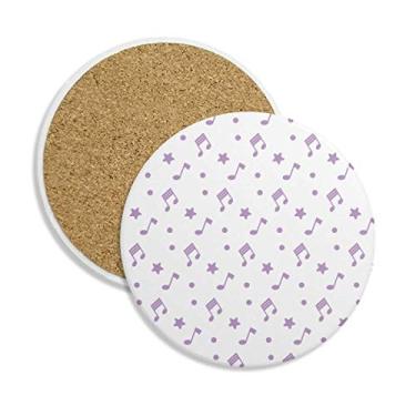 Imagem de Porta-copos redondos com estrelas pequenas roxas, notas musicais, porta-copos, suporte redondo, pedra absorvente, 2 peças