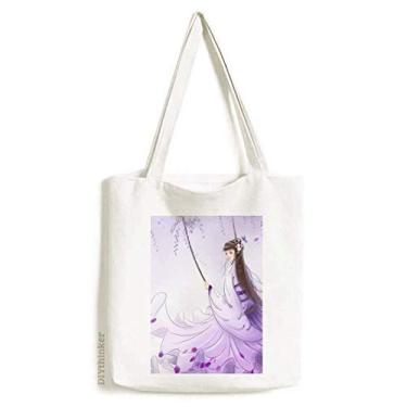 Imagem de Under Wisteria bolsa de lona estilo chinês para aquarela, bolsa de compras, bolsa casual