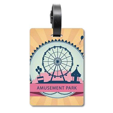 Imagem de Bolsa de viagem preta com estampa de roda-gigante para parque de diversões, etiqueta para cartão de bagagem
