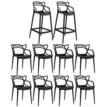 Imagem de Loft7, Kit - 8 x cadeiras + 2 x banquetas altas Masters Allegra - Preto