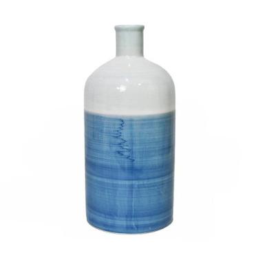 Imagem de Vaso De Cerâmica Azul E Branco 23X10cm Decoração Plantas Btc
