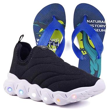 Imagem de Tenis Infantil De Led Calce Facil Elastico Meninos Masculino + Chinelo Cor:Branco;Tamanho:29