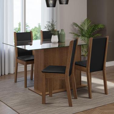 Imagem de Conjunto Sala de Jantar Mesa Tampo de Vidro 4 Cadeiras Rustic/Preto Yara Madesa