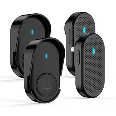 Imagem de Campainha sem fio IP65 à prova d'água para campainhas e sinos Kit sem fio, alcance de 1050 pés, 38 sinos de porta, 5 níveis de volume com LED, Kit de campainhas sem fio 2 receptores e 2 botões
