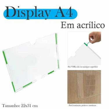 Imagem de Display Parede Quadro Avisos Porta Folhas A4 Acrílico Horiz