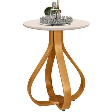 Imagem de Mesa Lateral J&A Móveis Inovare tampo redondo de MDF 45X72 cm Marrom/OFF White