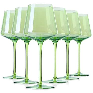 Imagem de Physkoa Conjunto de taças de vinho verde - Vidro colorido moderno de 170 a 473 ml com haste longa alta e fundo plano para festa em casa na primavera
