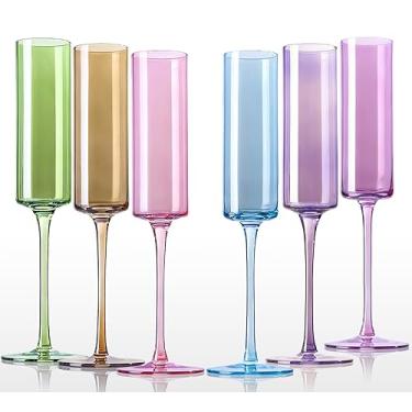 Imagem de comfit Taças de champanhe - taças de champanhe quadradas com modernas coloridas conjunto de 6 taças de champanhe, cristal premium sem chumbo, presentes para casamentos, aniversários,