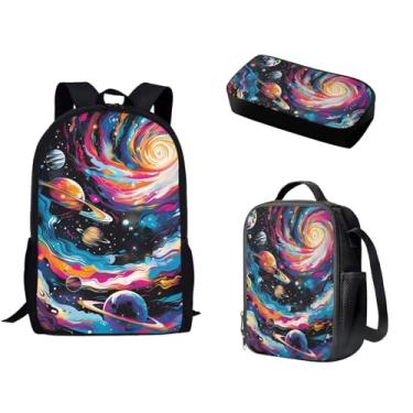 Imagem de ZWPINITUP Mochila de 3 peças para crianças, meninas, meninos, estampa espacial tie dye, galáxia, criativa, casual, mochila escolar, mochila escolar com lancheira e estojo de lápis