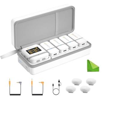 Imagem de Comica Vimo Q Mini sistema de microfone de lapela sem fio de quatro canais com 4 transmissores e 1 receptor-branco
