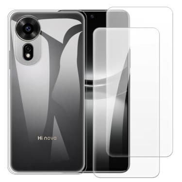 Imagem de Capa compatível com Huawei Hi Nova 12 SE 5G SUP-BD00 + [2 unidades] Película protetora de tela de vidro temperado - Silicone TPU flexível macio para Huawei Hi Nova 12 SE 5G (6,7 polegadas)