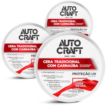 Imagem de KIT 3 Ceras Tradicional Com Carnaúba Autocraft Proteção Uv Pasta 200G