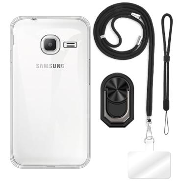 Imagem de Capa projetada para Samsung Galaxy J1 Nxt (4 polegadas) + cordões ajustáveis para pescoço e tiras, alça de pulso macia e suporte de anel de dedo estilo mecha com suporte