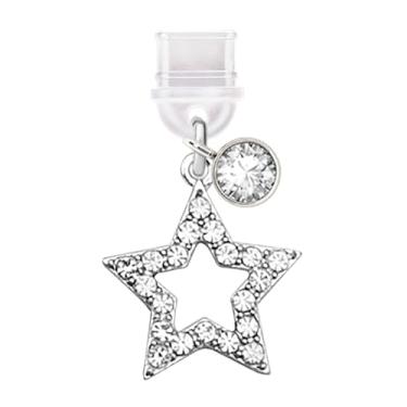 Imagem de ELISE & FONDA TP303 Tipo-C porta de carregamento USB plugue antipoeira pequena estrela de cristal pingente de celular para telefones Samsung/Huawei/OnePlus/Xiaomi/oppo Android (branco), approx.2 cm