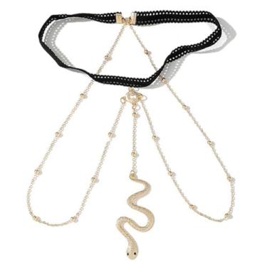 Imagem de Corrente de perna de cobra, acessório de renda elástica elegante adornado com miçangas, perfeito para biquínis de praia de verão, adicionando um toque sexy ao ornamento corporal de mulheres e meninas,