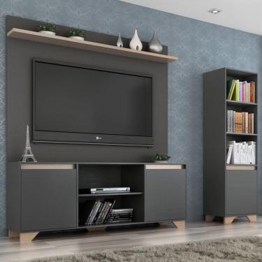 Imagem de Sala de Estar Completa para TV Até 50 Polegadas Benevello 3 Portas Grafite/Siena - Quiditá Móveis