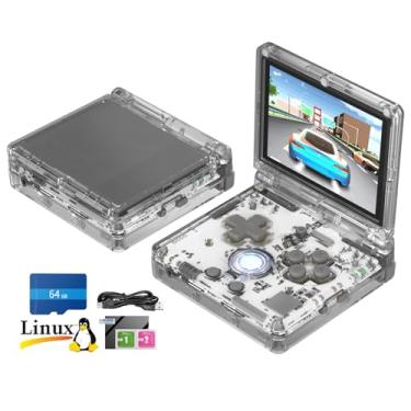 Imagem de Daxceirf RG35XXSP Flip Retro Handheld Game Console, Linux System, 3.5-inch IPS 640 * 480 Resolution Screen 3300 Battery H700 Portable Video Gaming Console Support Bluetooth WiFi (White Transparent)