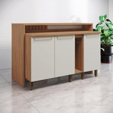 Imagem de Kit Ilha Gourmet Balcão 3 Portas com Tampo Yasmin Expresso Móveis