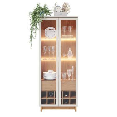 Imagem de Cristaleira Porter Off White/ Freijó com LED e Prateleiras de Vidro - 