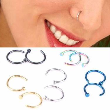 Imagem de Piercing Nariz Argola Falso Fake Dourado Prata Preto Rosa - De Castro 