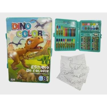 Imagem de Kit Estojo Maleta Escolar Verde Dinossauro 68 Peças - DM TOYS