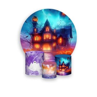 Imagem de Painel De Festa Redondo 1,50x1,50 + Trio De Capas Cilindro - Halloween