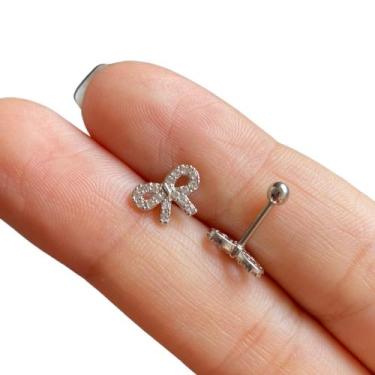 Imagem de Piercing Cartilagem Laço Delicado Banhado Ouro Pedra Zircônia - RaraSt
