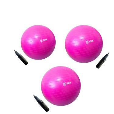 Imagem de Kit Bola de Ginástica Suíça Pilates 55 65 75cm ROSA Odin Fit