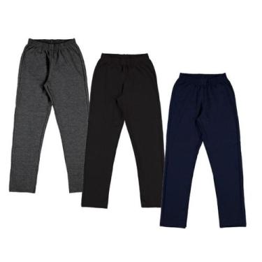 Imagem de Kit 3 Calças de Moletom Flanelada Infantil Unissex Calça Escolar Dalri