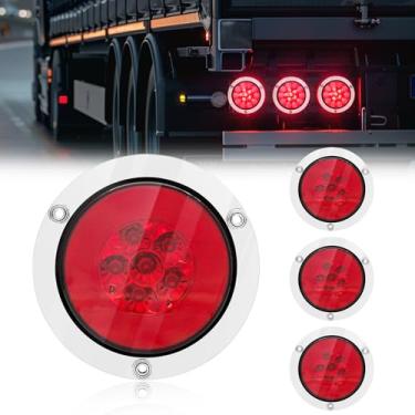 Imagem de NWpangu Luzes traseiras de reboque de LED redondas, sinal de seta de parada de freio de 10 cm com ilhós Chorme, montagem embutida para caminhão, trator, barco, trailer, van, vermelho, 4 peças