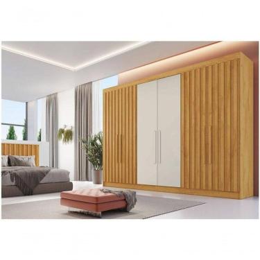 Imagem de Guarda-roupa Casal 6 Portas 6 Gavetas Móveis Europa Ripado Potente Peroba Off White