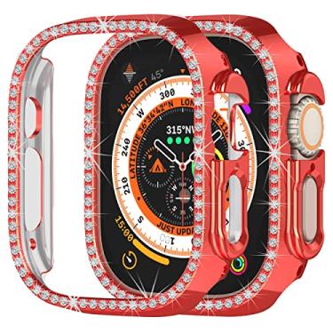 Imagem de Compatível com Apple Watch Ultra 2/Apple Watch Ultra 49 mm Bling Diamond Case PC Bumper Capas protetoras femininas e homens Crystal Shining Rhinestone Cases Smartwatch Accessories Case (vermelho)